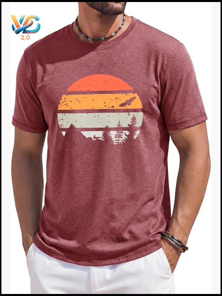 Mens Short Sleeve Graphic Print Crewneck Tee Summer Beach Shirt